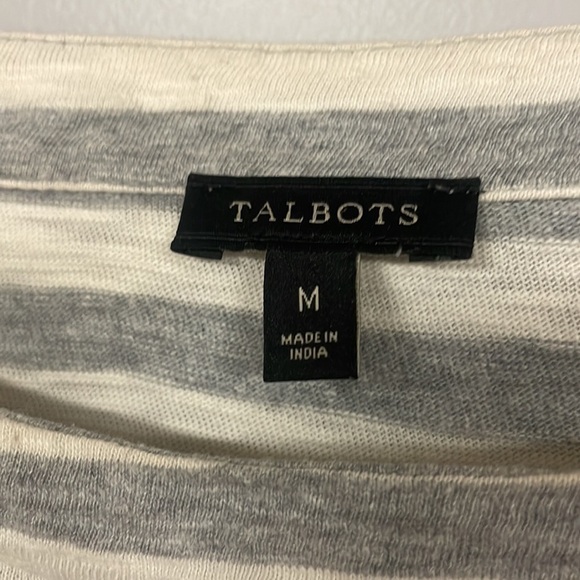 Talbots black cream gray stripe long sleeve soft knit tee shirt top, M, zipper - Picture 2 of 9